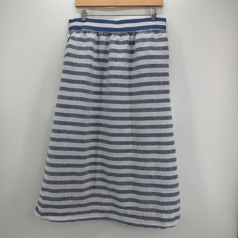 J. Jill Love Linen Womens Sz M Blue & White Striped Maxi Skirt Coastal Nautical